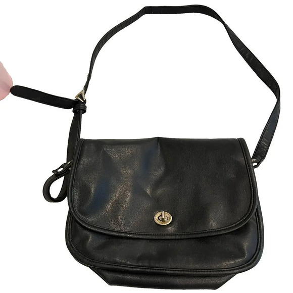 Legacy Crossbody Bag Black Leather Small Flap Trail  Stainless Turn Lock Classic - Picture 1 of 16